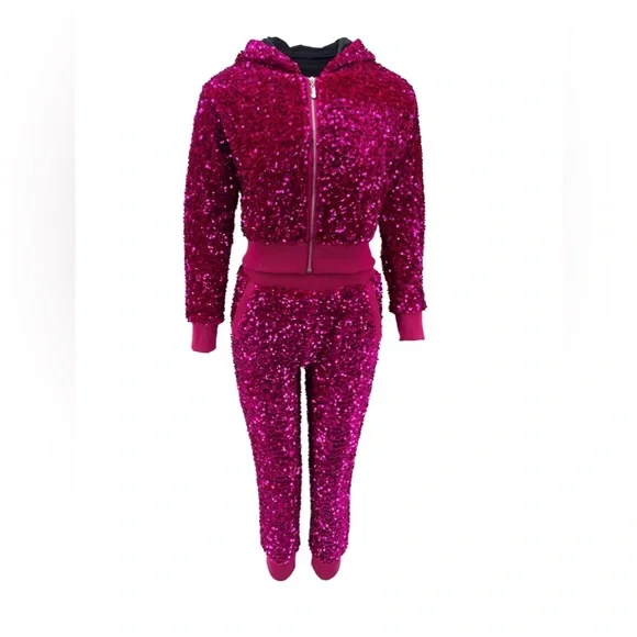 Lola & the Boys Ladies Magic Hot Pink Sequin Set - Picture 4 of 5